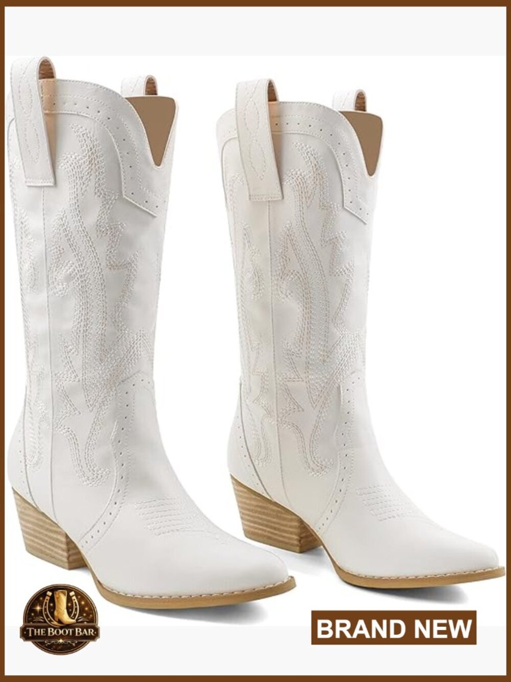 Mid-Calf Cowboy Boots Pointed Toe Embroidered Chunky Heel Western Boots